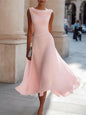 Elegant Solid Long Dresses Summer O-neck Sleeveless High Waist Swing Casual Dresses Office Dress Office Lady Chiffon Slim Dress