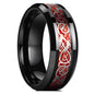21 Colors 8mm Men's Stainless Steel Celtic Dragon Ring Inlay Red Green Black Carbon Fiber Ring Wedding Band Jewelry Size 6-13