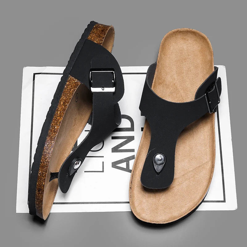 Men's frosted cork casual flip flops slippers comfortable refreshing summer outdoor beach shoes fashion youth breathable sandals