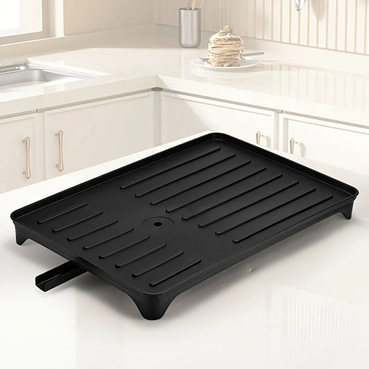 Heavy-Duty Plastic Sink Base with Drain Board - Clog-Resistant Drain System & Dish Drying Rack, Under-Sink Storage Organizer