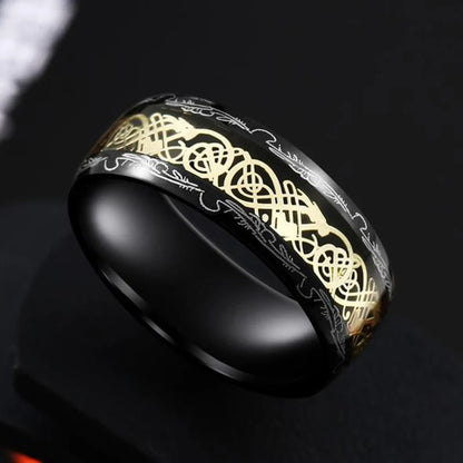 21 Colors 8mm Men's Stainless Steel Celtic Dragon Ring Inlay Red Green Black Carbon Fiber Ring Wedding Band Jewelry Size 6-13