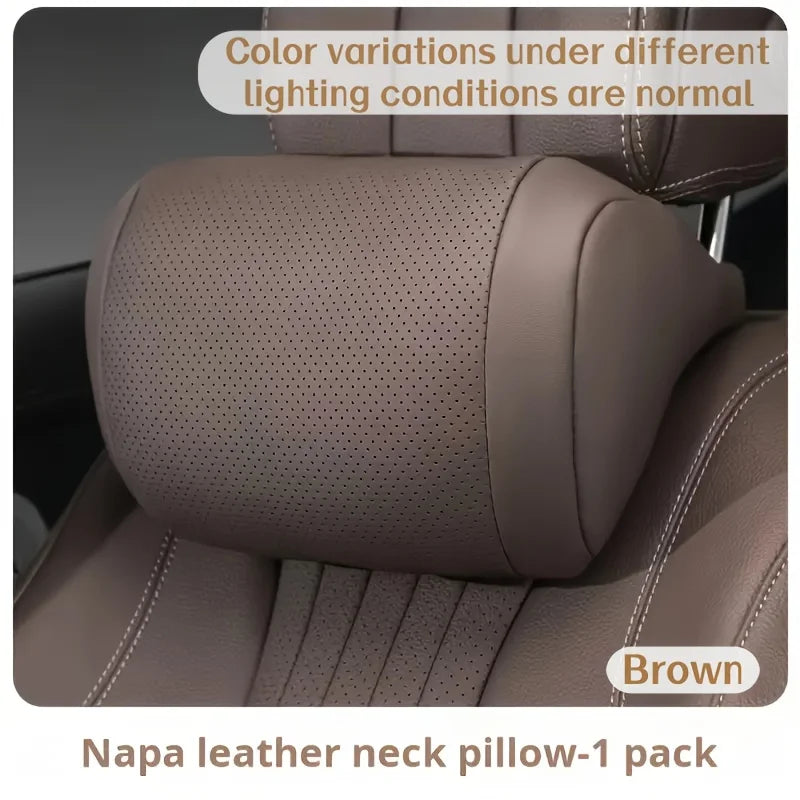 sk2026 New Luxury Nappa Car Headrest Ultra Soft Ergo-Designed Neck Support Hole-Punching Breathable All-Season Zero Pressure Fluffy Neck Support Easy Install Most Vehiclesa