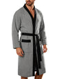 Men Terry Cloth Long Bathrobe Belted Design Double Pockets Casual Home Loungewear Loose Hotel Vacation Night Gown