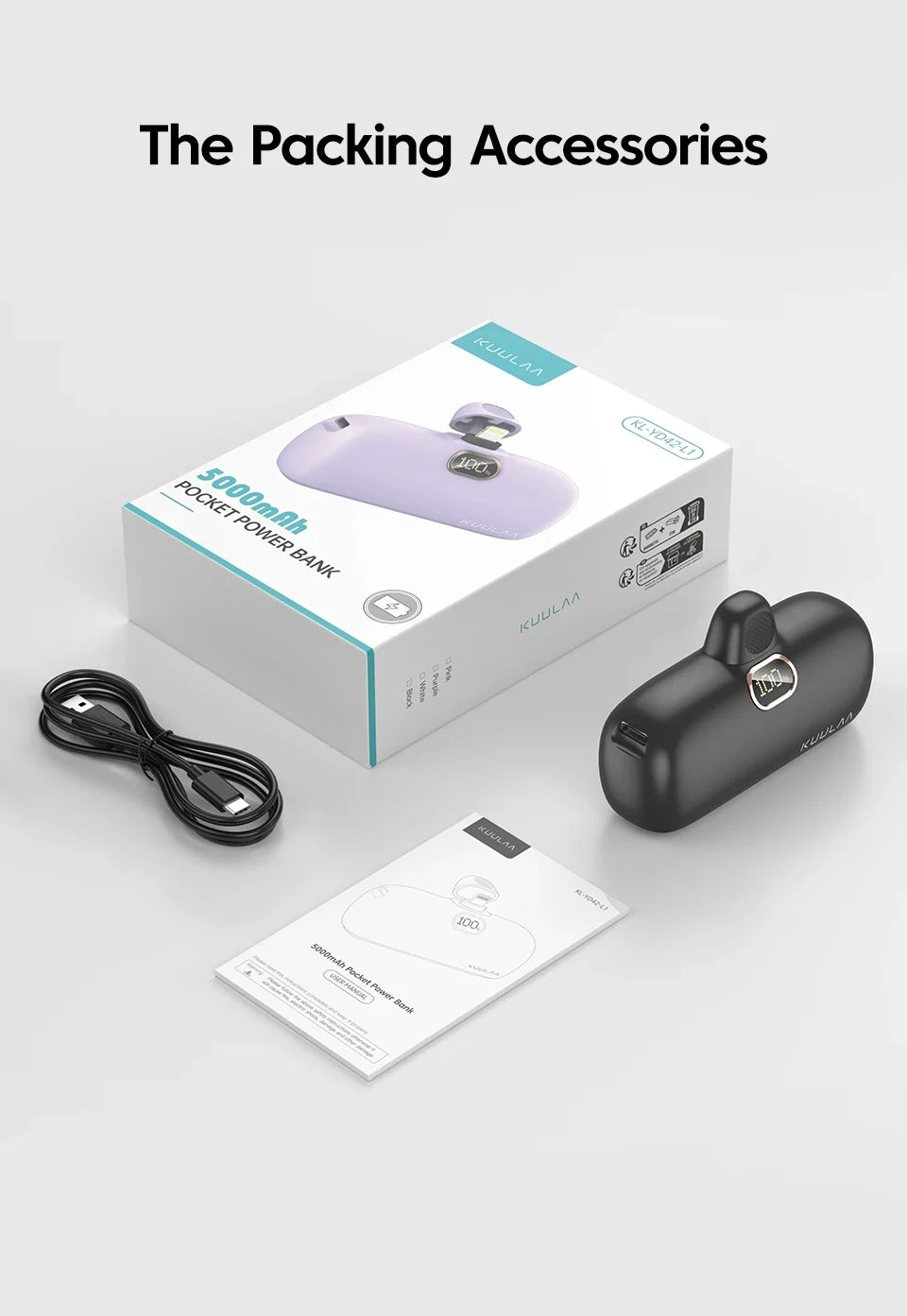 KUULAA Mini Power Bank 5000mAh Portable Charger PowerBank QC PD Fast Charging External Battery For iPhone 16 15 14 13 Xiaomi