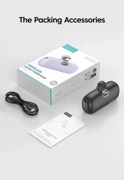 KUULAA Mini Power Bank 5000mAh Portable Charger PowerBank QC PD Fast Charging External Battery For iPhone 16 15 14 13 Xiaomi
