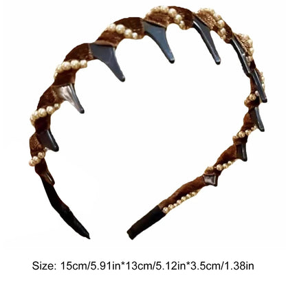 Vintage Velvet Pearl Wave Top Hairband Anti-Slip Toothed Hairband For Women Girls Fashion Sweet Hair Accessories Scrunchies Hoop
