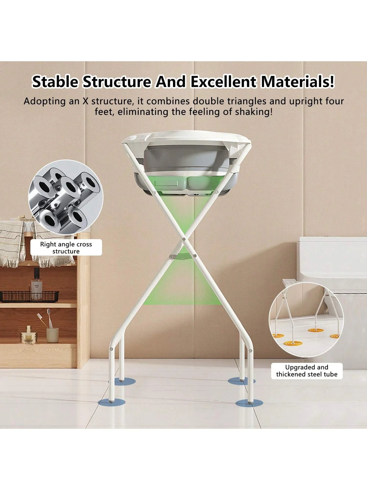Foldable Baby Bath Tub with Stand, Portable Infant Bathtub with Built-in Thermometer, Soft Ergonomic Cushion & Bath Pillow, Sturdy Durable Toddler Bath Tub, Space Saving Easy to Store for Newborn Baby Home Use