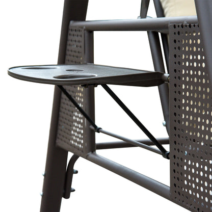 Outsunny 3 Seater Garden Swing Chair Outdoor Hammock Bench W/ Adjustable Canopy, Cushions and Cup Trays