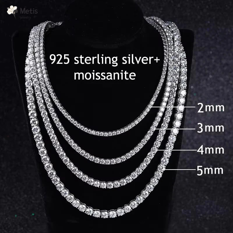 2mm Full D Color Moissanite Tennis Neck Chain Necklace for Woman Man 925 Silver with Certified Party Bridal Necklaces