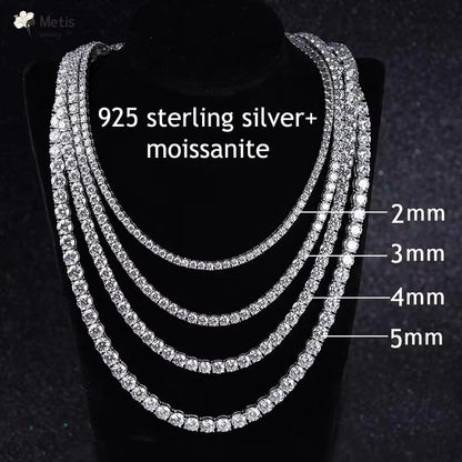 2mm Full D Color Moissanite Tennis Neck Chain Necklace for Woman Man 925 Silver with Certified Party Bridal Necklaces