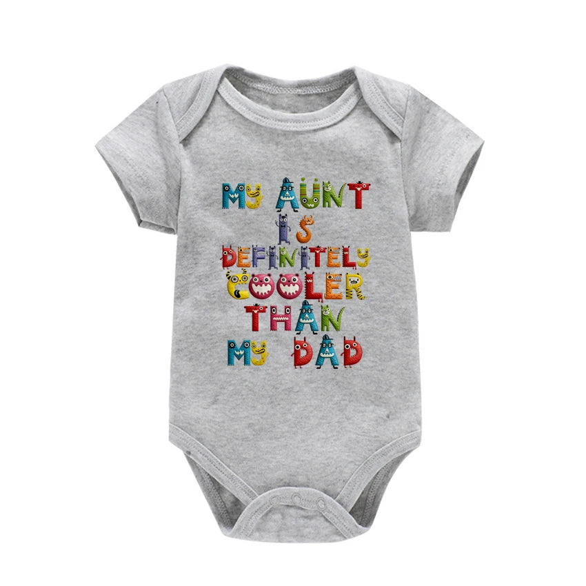 My Aunt is Definitely Cooler Than My Dad Print Baby Rompers Infant Bosysuit Baby Cloths Newbron Short Sleeve Bodysuits Toddler