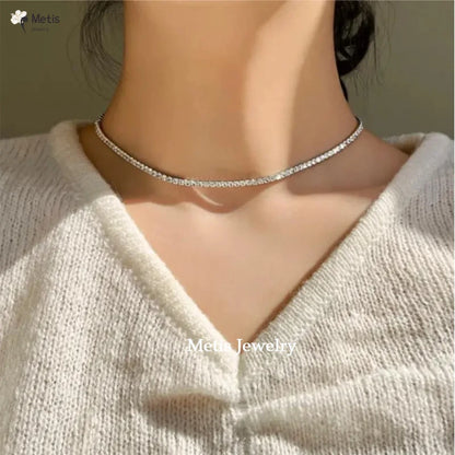 2mm Full D Color Moissanite Tennis Neck Chain Necklace for Woman Man 925 Silver with Certified Party Bridal Necklaces