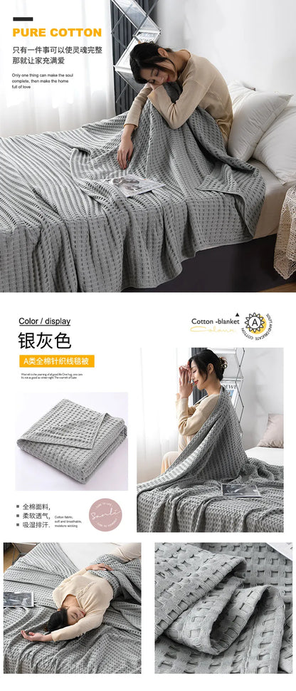 Premium Pure Cotton Waffle Weave Thermal Blanket Soft Comfortable Throw Blankets Lightweight Bed Cover Bedspreads All Season
