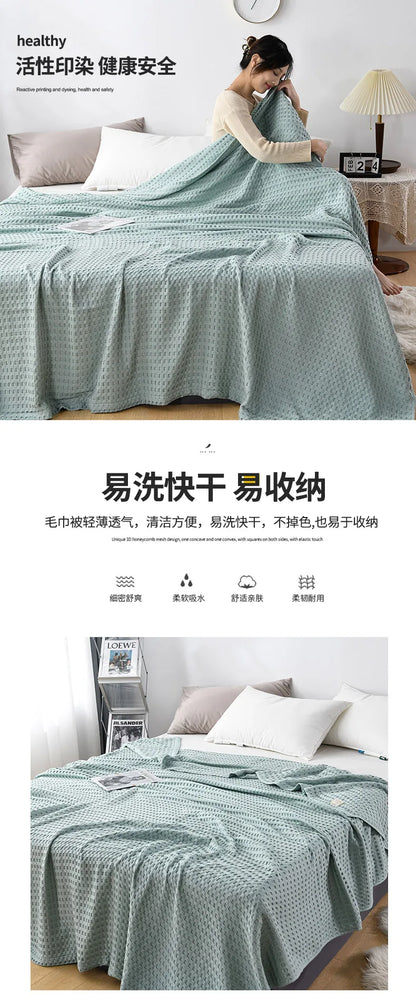 Premium Pure Cotton Waffle Weave Thermal Blanket Soft Comfortable Throw Blankets Lightweight Bed Cover Bedspreads All Season