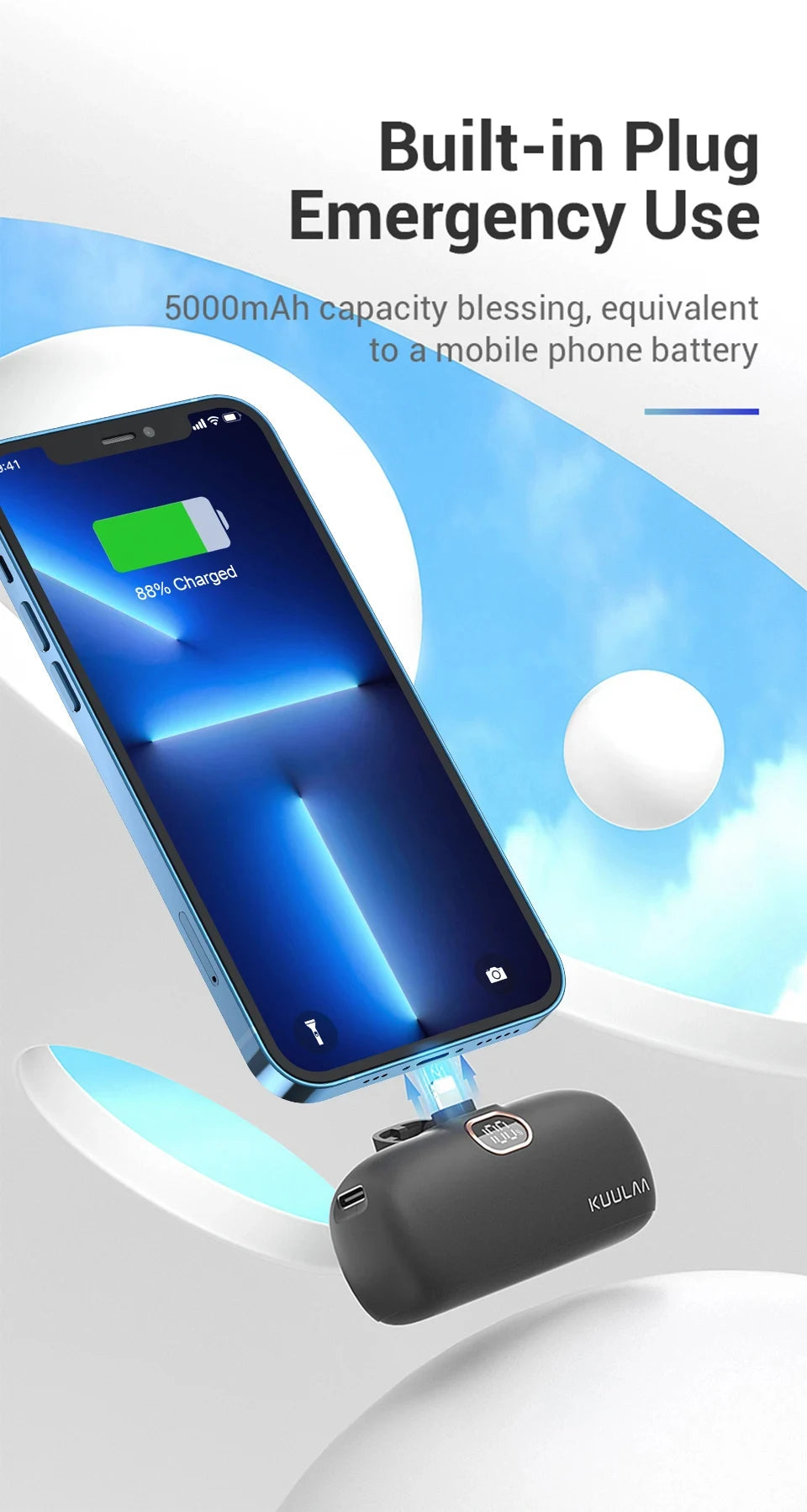 KUULAA Mini Power Bank 5000mAh Portable Charger PowerBank QC PD Fast Charging External Battery For iPhone 16 15 14 13 Xiaomi