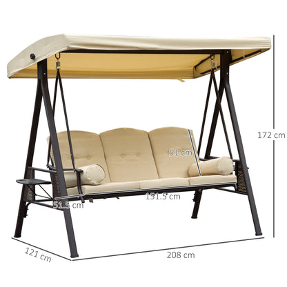 Outsunny 3 Seater Garden Swing Chair Outdoor Hammock Bench W/ Adjustable Canopy, Cushions and Cup Trays