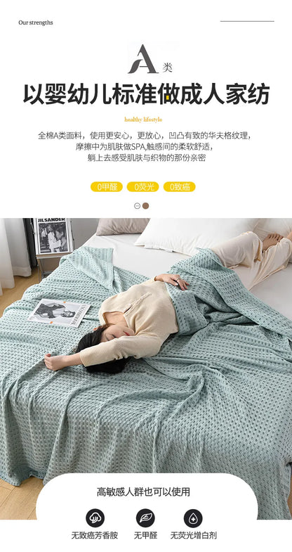 Premium Pure Cotton Waffle Weave Thermal Blanket Soft Comfortable Throw Blankets Lightweight Bed Cover Bedspreads All Season