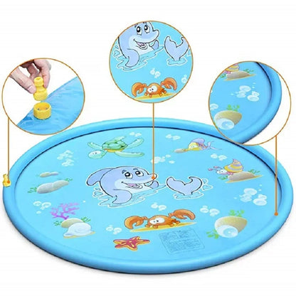 100cm Blue Dolphin Inflatable Splash Mat - Durable PVC Splash-Proof Outdoor Play Mat with Fun Water Spray System Ideal for Lawn