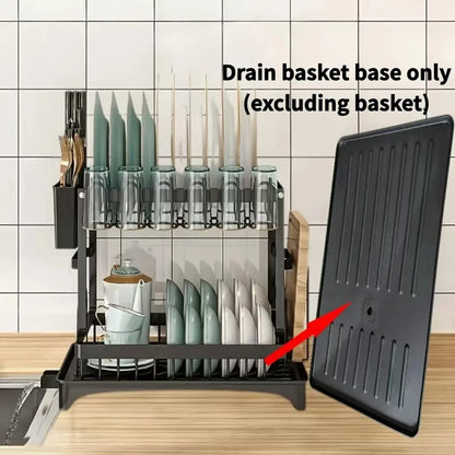 Heavy-Duty Plastic Sink Base with Drain Board - Clog-Resistant Drain System & Dish Drying Rack, Under-Sink Storage Organizer