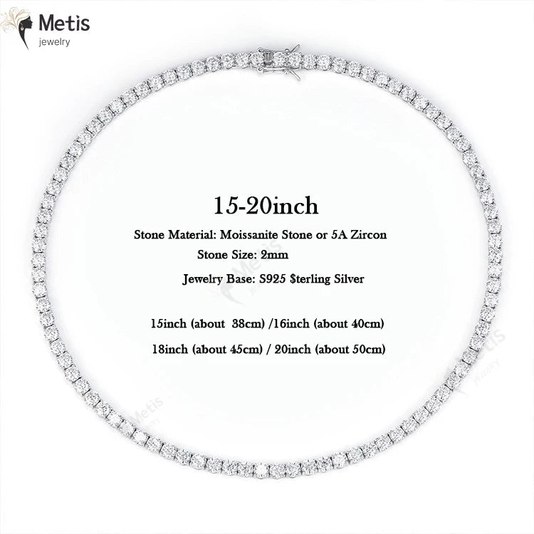 2mm Full D Color Moissanite Tennis Neck Chain Necklace for Woman Man 925 Silver with Certified Party Bridal Necklaces