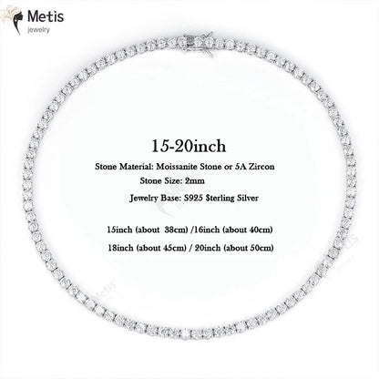 2mm Full D Color Moissanite Tennis Neck Chain Necklace for Woman Man 925 Silver with Certified Party Bridal Necklaces