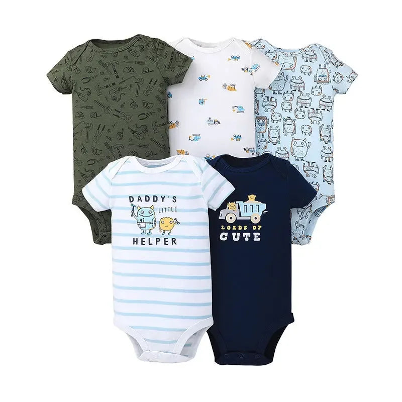 Summer Baby Clothes 5 Pack Cotton Short Sleeve Bodysuit Unisex Newborn Rompers Soft Breathable Infant Jumpsuit Clothing Set