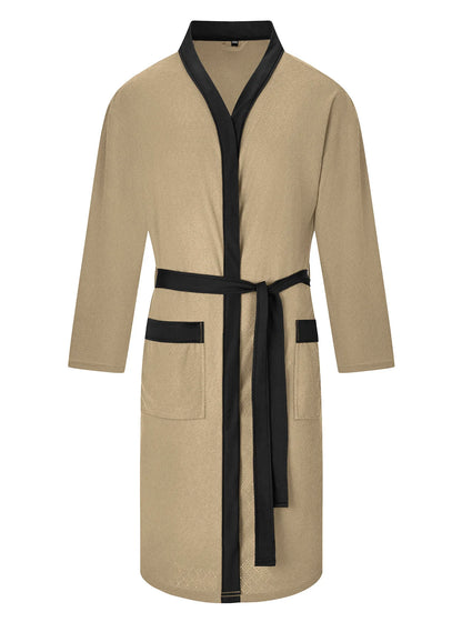 Men Terry Cloth Long Bathrobe Belted Design Double Pockets Casual Home Loungewear Loose Hotel Vacation Night Gown