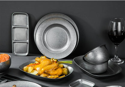 Retro Cutlery Set Plates Dinnerware Bowls Dining Plates Sauce Dish Fruit Bowl Double Wall Cup 304 Stainless Steel Cutlery