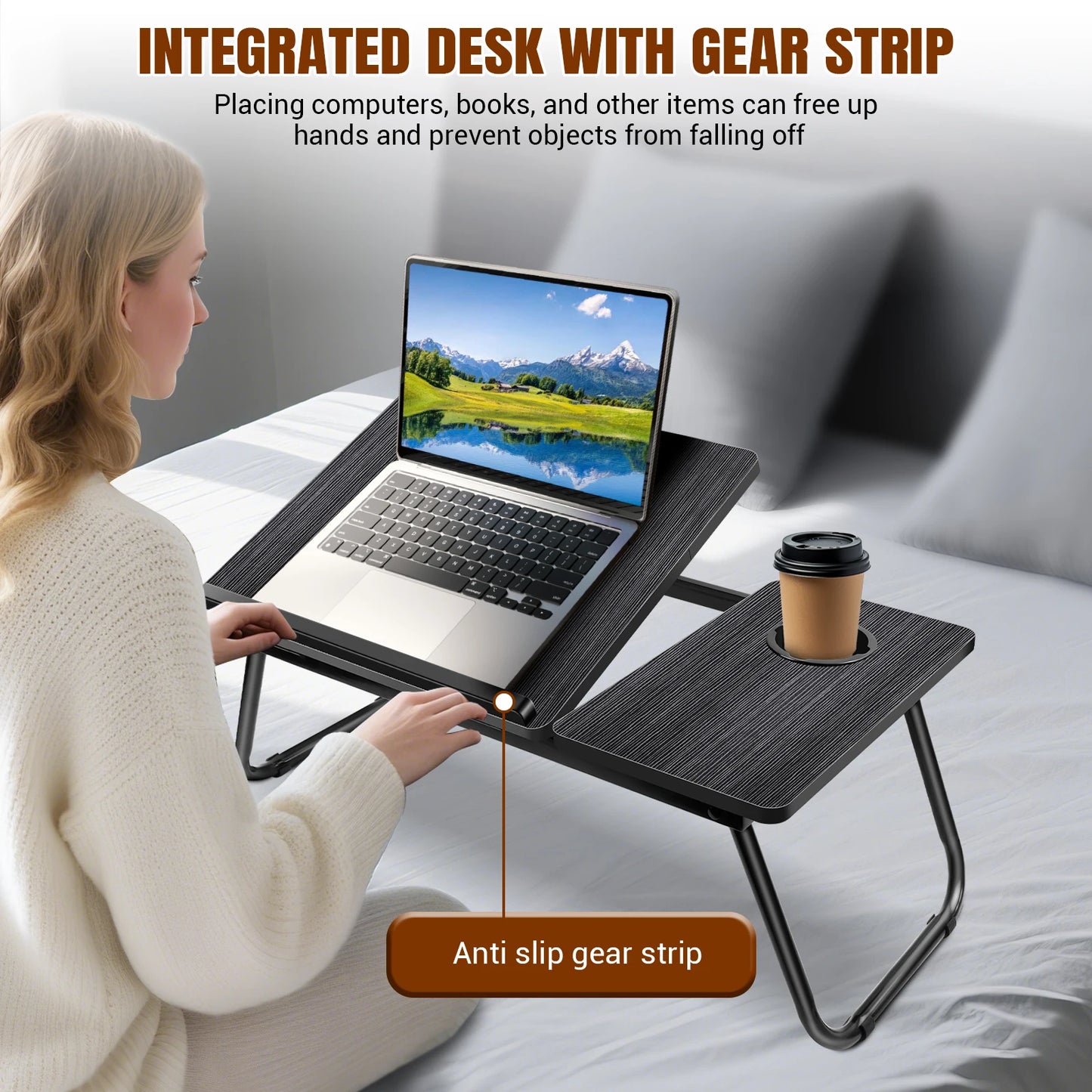 Laptop Desk,Laptop Bed Table with Foldable Legs & Cup Slot,Height and Angle Adjustable reading Holder Notebook Stand Book Holder