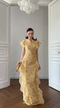 Fashion Women's Printed Ruffled Dress Elegant Short Sleeve Female V Neck Maxi Dresses 2026 Summer New Lady Vestidos High Street