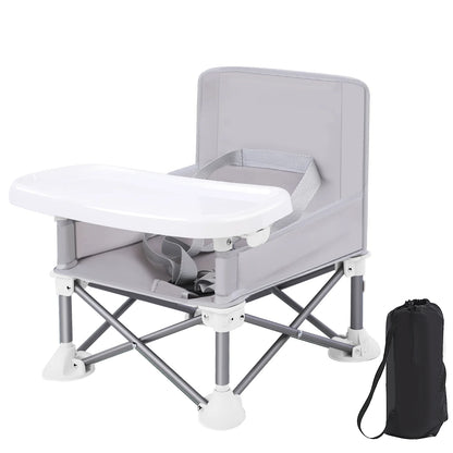 Folding Baby Dining Chair with Detachable Tray Carry Bag Lightweight Foldable Baby Seat Safety Harness for Indoor Outdoor Use