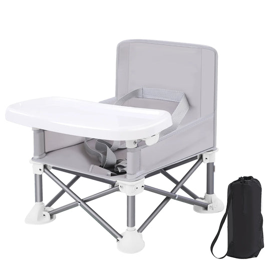 Folding Baby Dining Chair with Detachable Tray Carry Bag Lightweight Foldable Baby Seat Safety Harness for Indoor Outdoor Use
