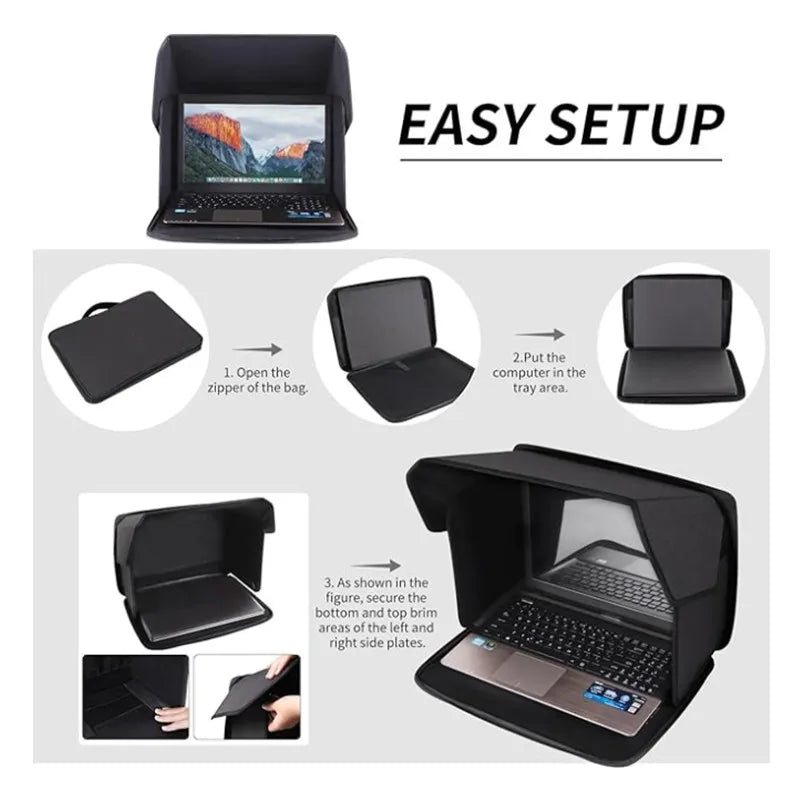 Foldable Laptop Sun Shade for 12-16 Inch, Outdoor Anti-glare Monitor Visor, Ultra-light Portable Sun Hood for Work Travel