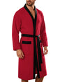 Men Terry Cloth Long Bathrobe Belted Design Double Pockets Casual Home Loungewear Loose Hotel Vacation Night Gown