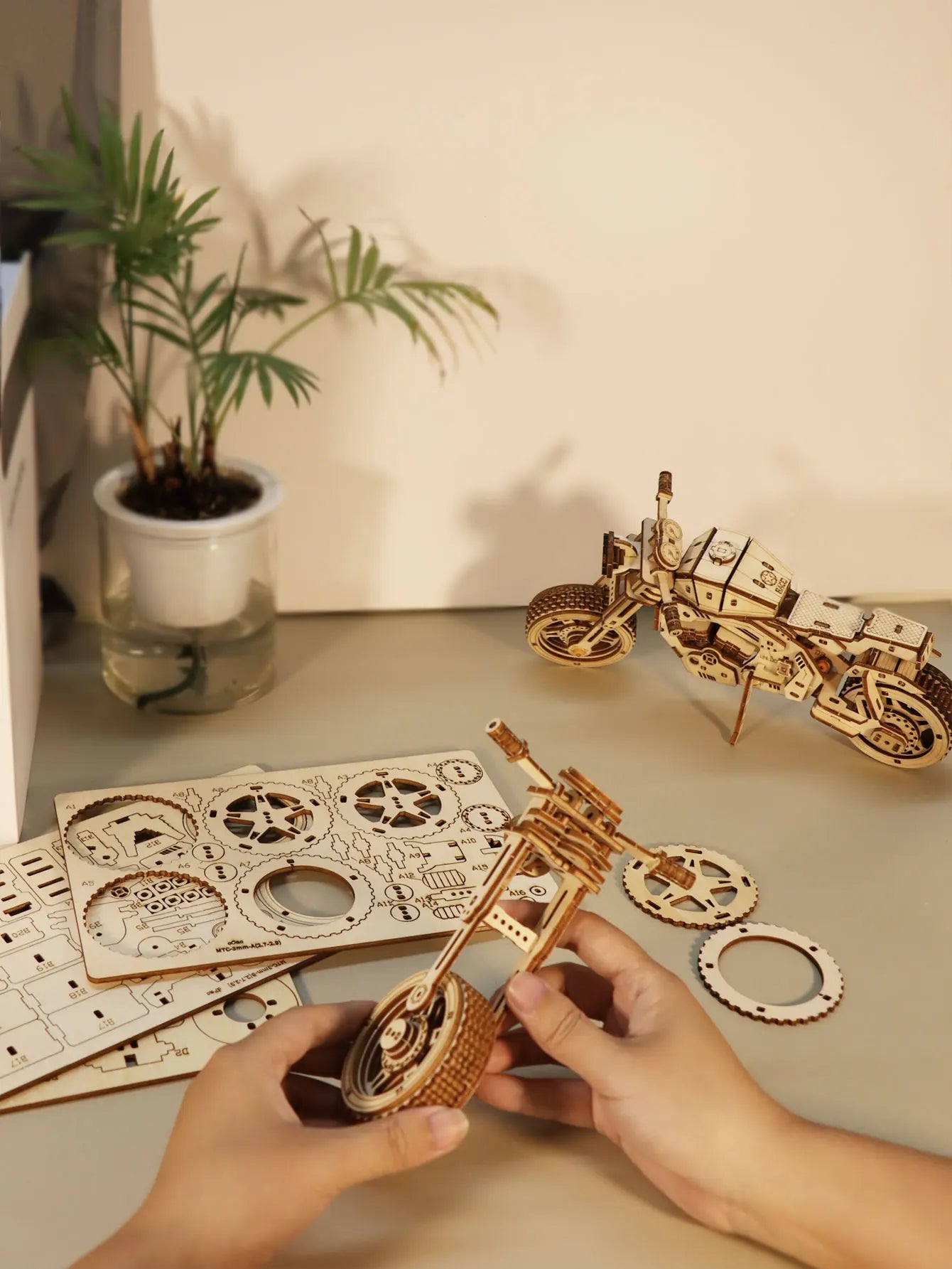 3D Wooden Puzzle For Adults Motorcycle Model Kits  Handmade DIY Craft Christmas Gift