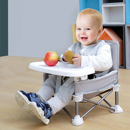 Folding Baby Dining Chair with Detachable Tray Carry Bag Lightweight Foldable Baby Seat Safety Harness for Indoor Outdoor Use